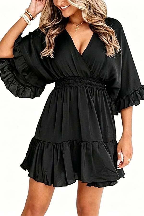 Women’s V-Neck Ruffle Mini Dress(Buy 2 Free Shipping)