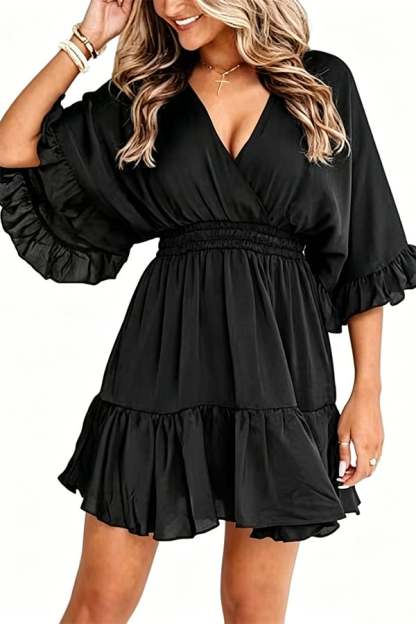 Women’s V-Neck Ruffle Mini Dress(Buy 2 Free Shipping)