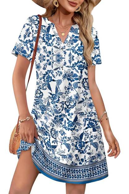 Women’s Casual V-Neck Hawaiian Midi Dress