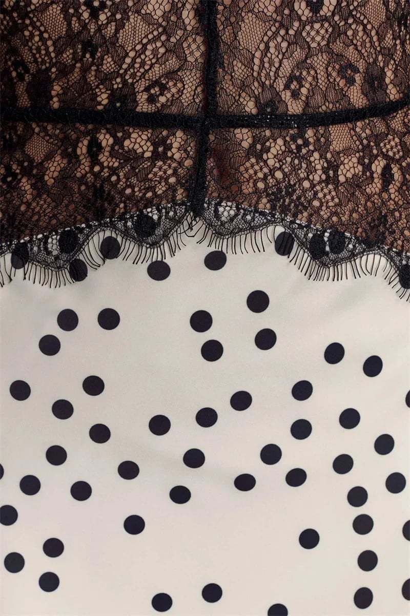 Elegant Halter Lace Polka Dot Maxi Dress