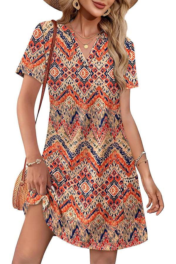 Women’s Casual V-Neck Hawaiian Midi Dress