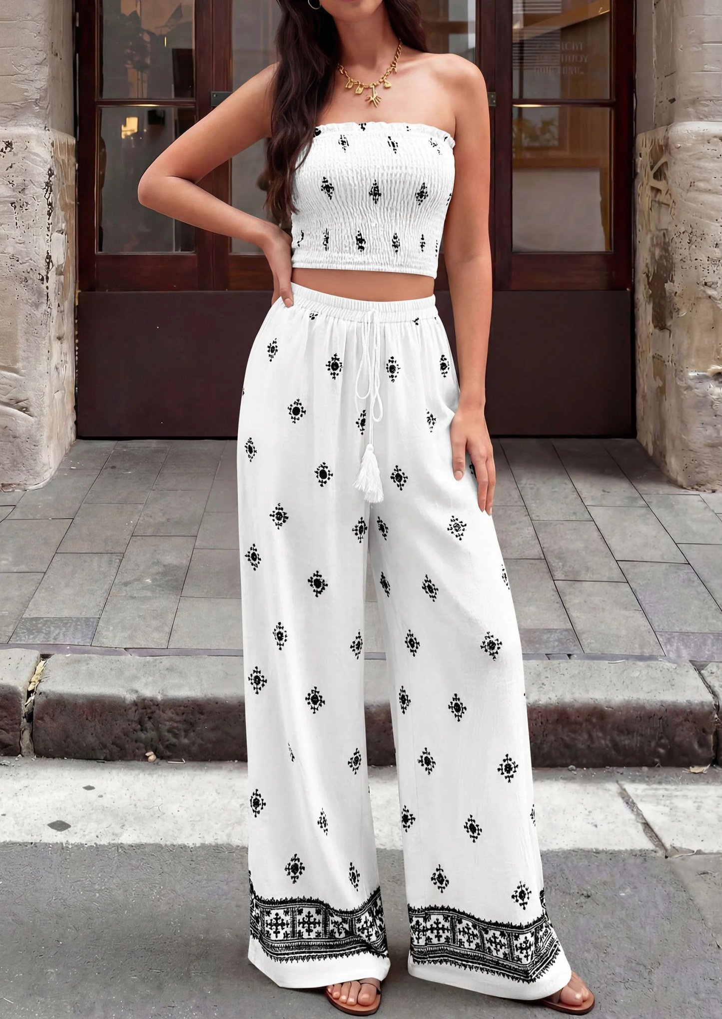 Women's Printed Strapless 2-Piece Vacation Set