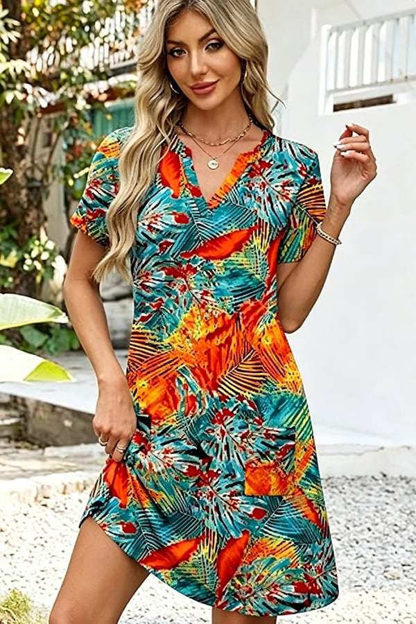 Women’s Casual V-Neck Hawaiian Midi Dress