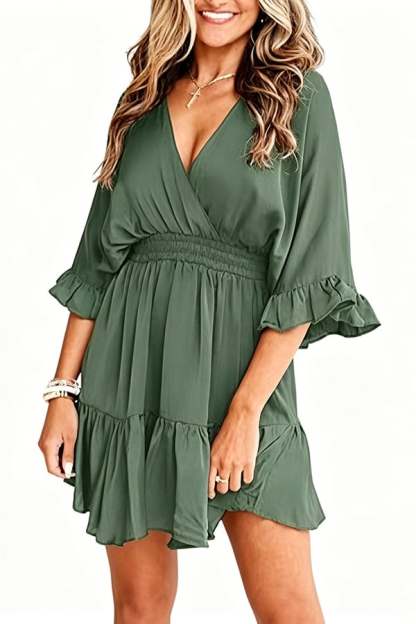 Women’s V-Neck Ruffle Mini Dress(Buy 2 Free Shipping)