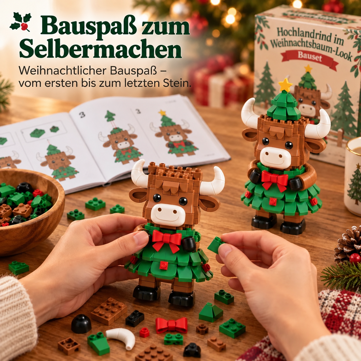 Weihnachtliches Hochlandrind-Bauset