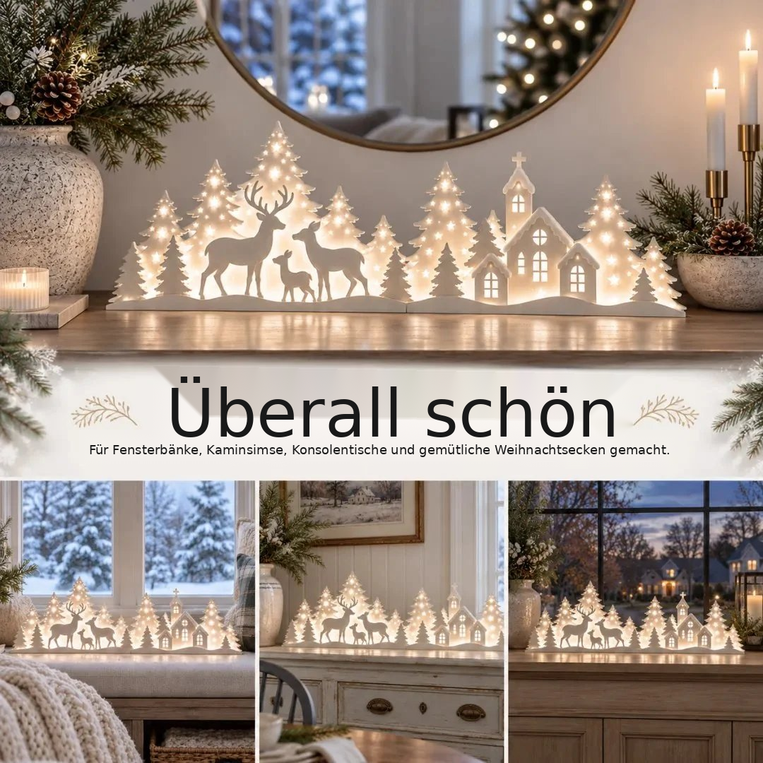 Beleuchtete Winterdorf- und Hirschdekoration