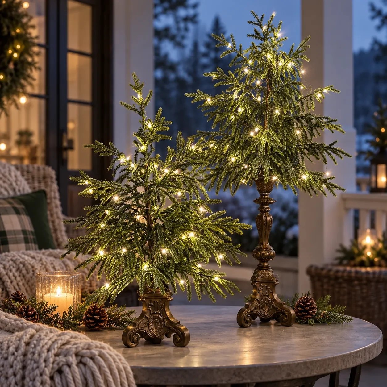 Beleuchtete Weihnachtsbäume im Vintage-Stil