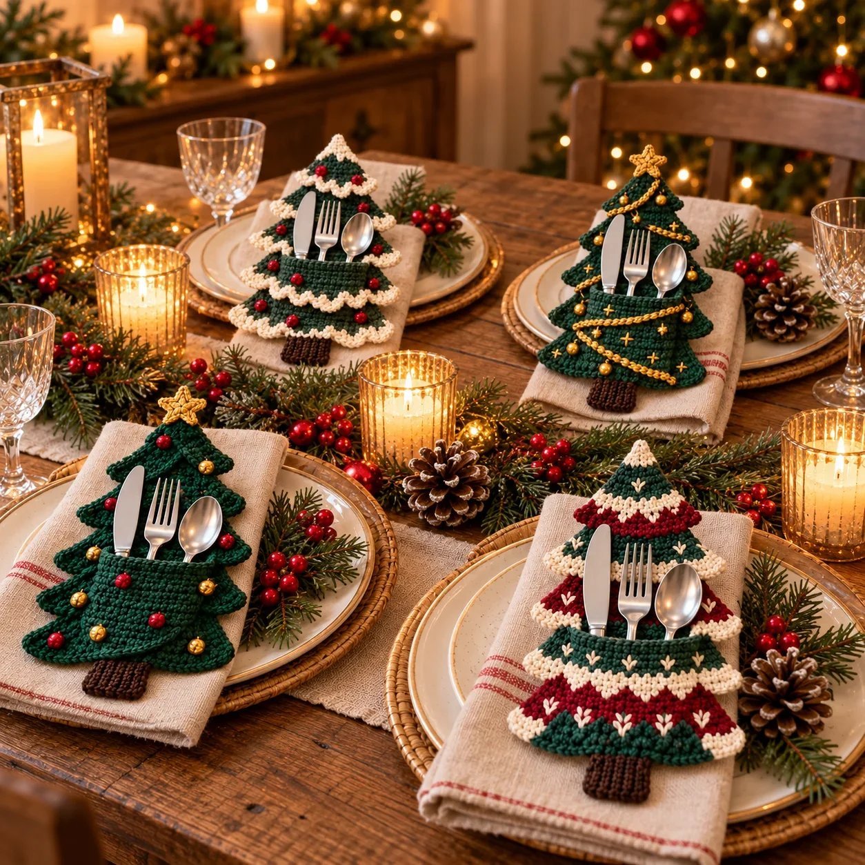 Weihnachtsbaum-Besteckhalter – DIY-Häkelset