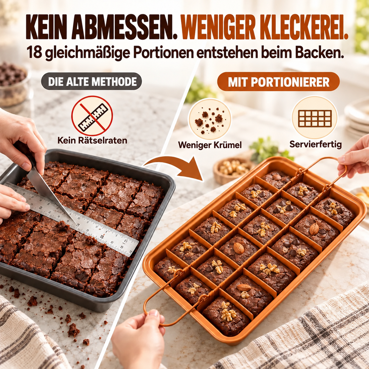 Brownie-Backform mit 18 Fächern und herausnehmbarem Trenngitter