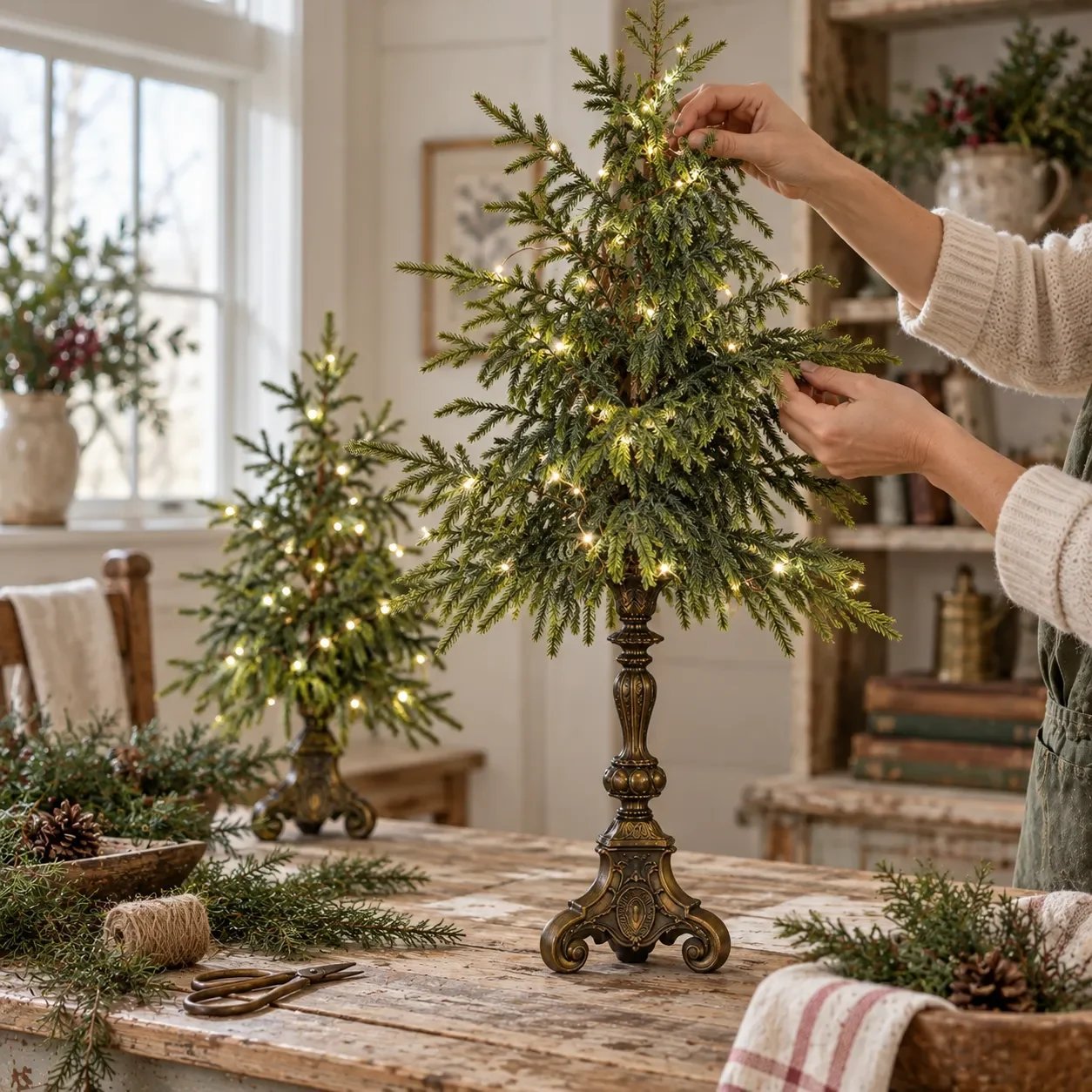 Beleuchtete Weihnachtsbäume im Vintage-Stil