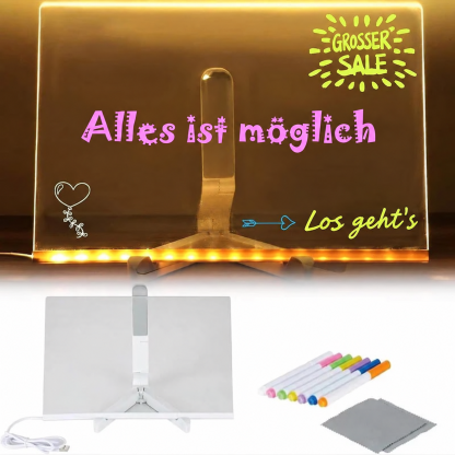 LED-Schreibtafel mit bunten Stiften