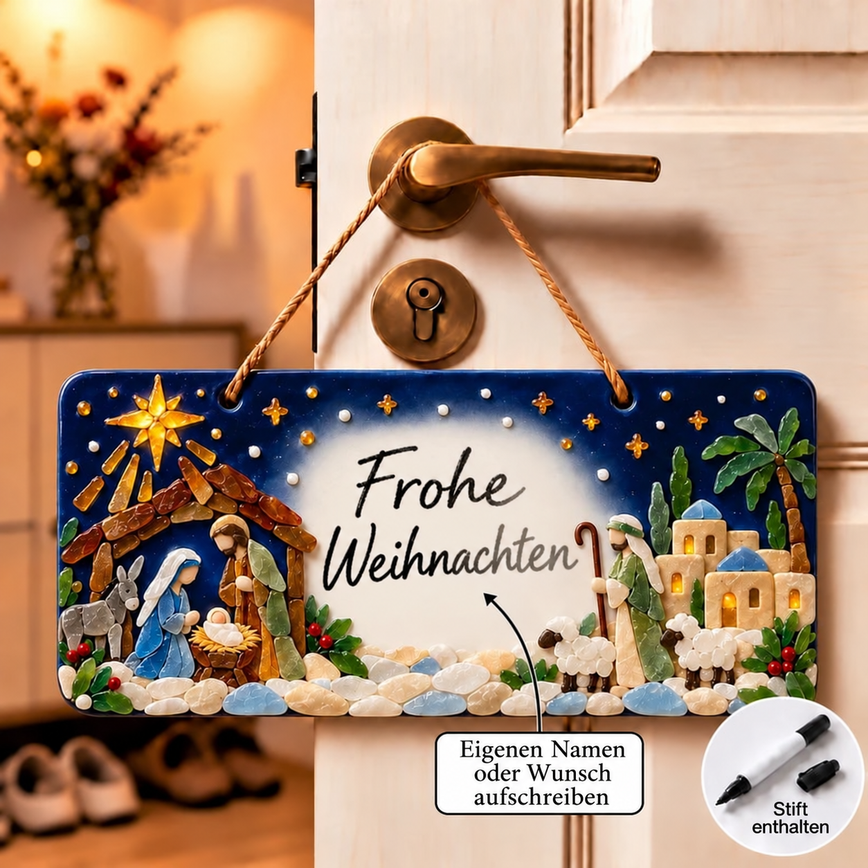 DIY-Weihnachtsschild mit dekorativen Glasstücken