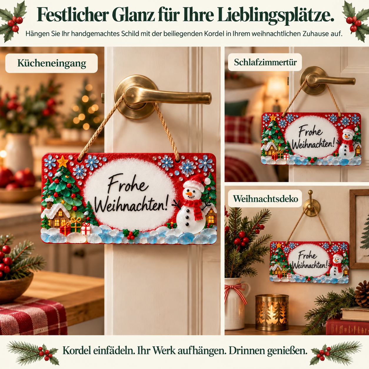 DIY-Weihnachtsschild mit dekorativen Glasstücken