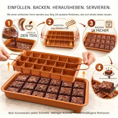 Brownie-Backform mit 18 Fächern und herausnehmbarem Trenngitter
