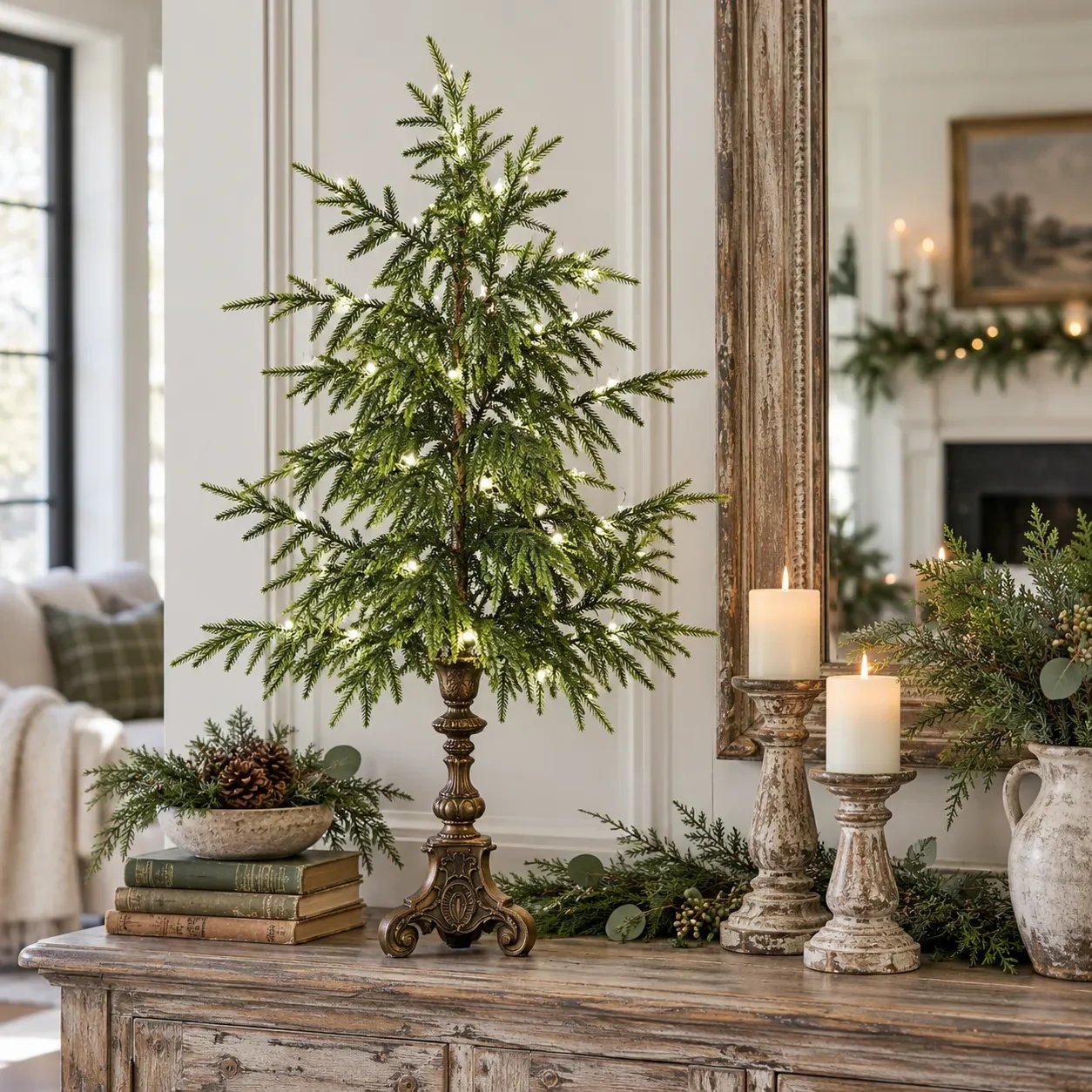 Beleuchtete Weihnachtsbäume im Vintage-Stil
