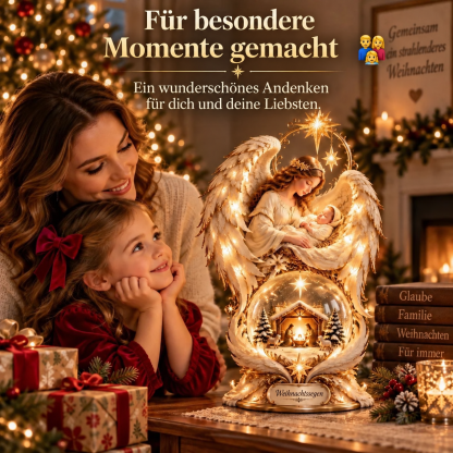 Beleuchtete Weihnachtskrippe mit Engelsflügeln