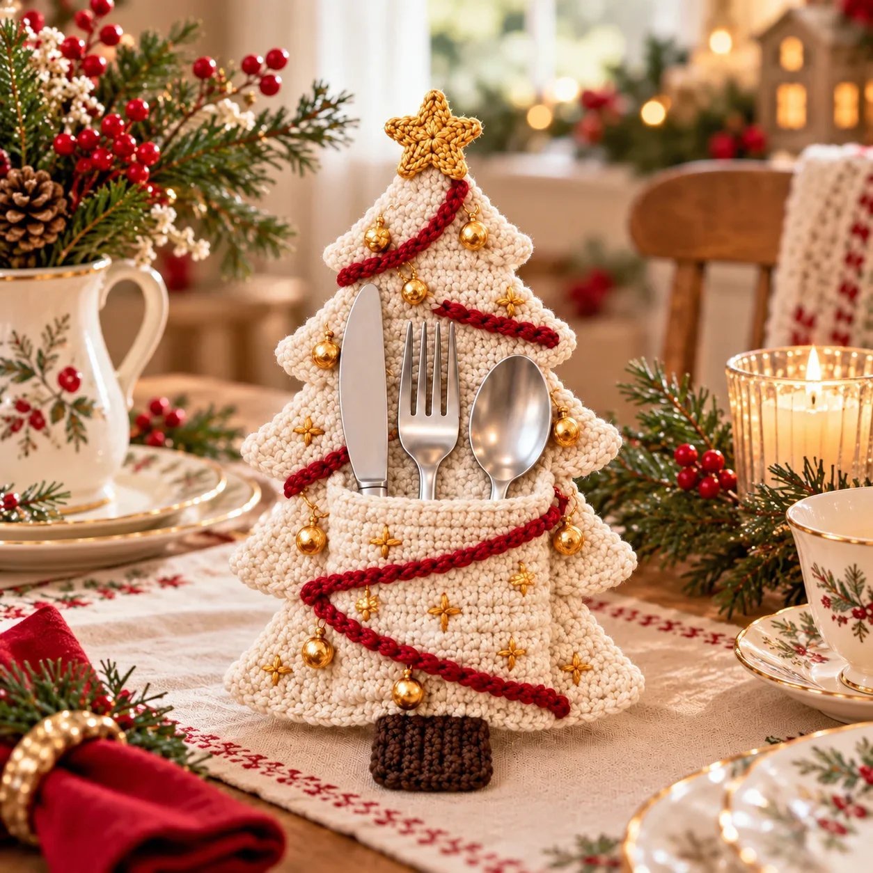 Weihnachtsbaum-Besteckhalter – DIY-Häkelset