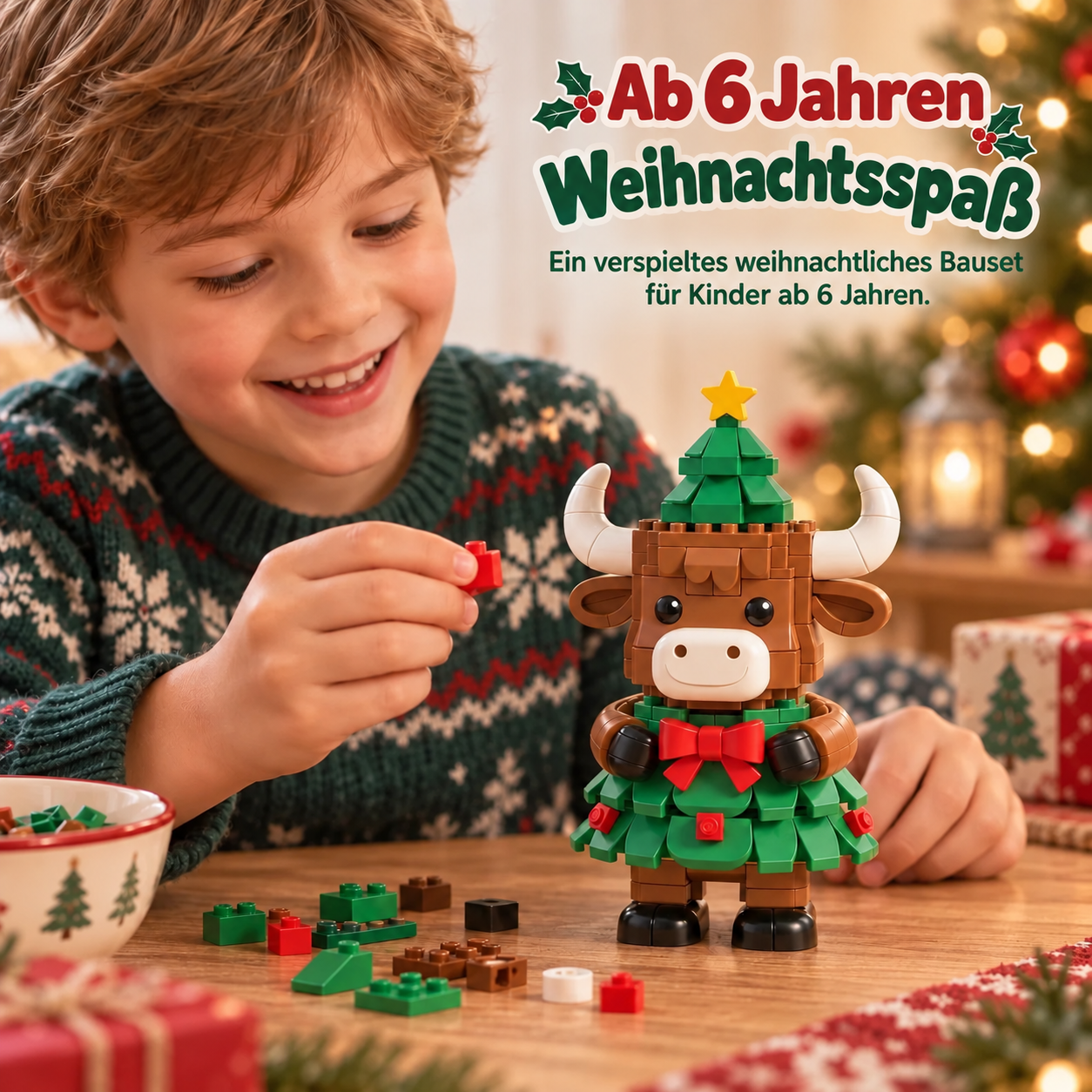 Weihnachtliches Hochlandrind-Bauset