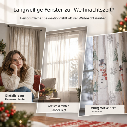 Transparente Weihnachtsgardinen mit Stickmotiven
