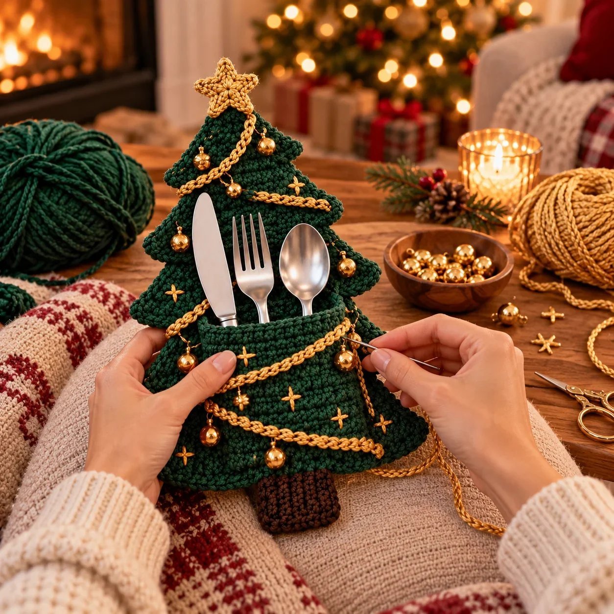 Weihnachtsbaum-Besteckhalter – DIY-Häkelset