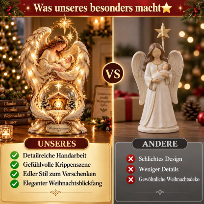 Beleuchtete Weihnachtskrippe mit Engelsflügeln