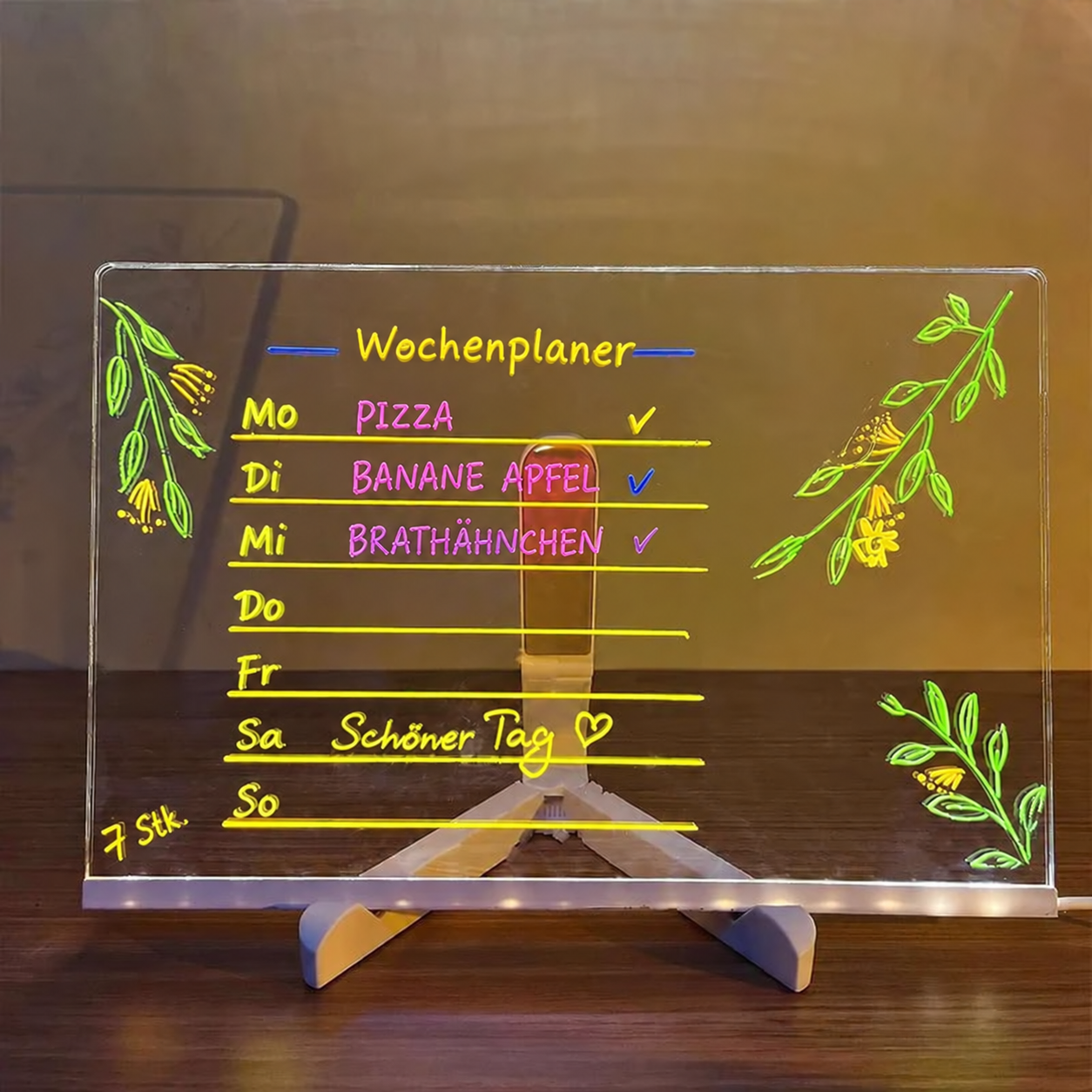 LED-Schreibtafel mit bunten Stiften