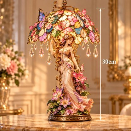 Dekolampe mit Schmetterlingen, Blüten und Figurenmotiv
