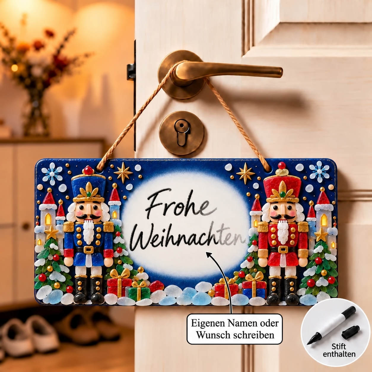 DIY-Weihnachtsschild mit dekorativen Glasstücken