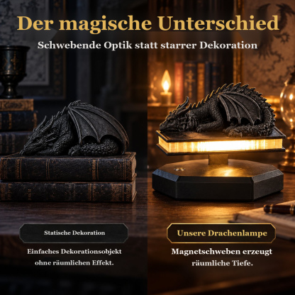 3D-Drachenlampe auf schwebendem Buch – Warmes Dekolicht