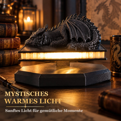 3D-Drachenlampe auf schwebendem Buch – Warmes Dekolicht