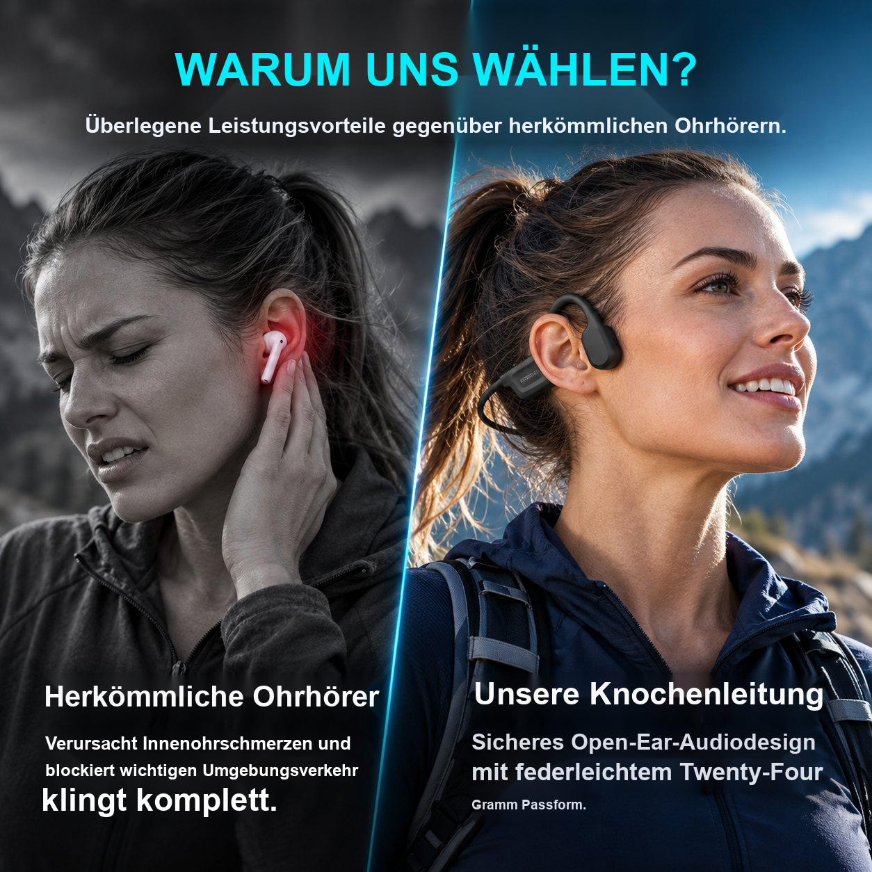 Professionelle Sport-Knochenschallkopfhörer – Bluetooth 6.0, IP67-Wasserschutz, kabelloses Open-Ear-Headset zum Laufen und Radfahren