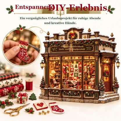 🧵 Omas gemütlicher Quiltladen – DIY-Bausatz 🎄 | Beleuchtete Weihnachtsminiatur | Gestalte deine eigene Weihnachtstradition