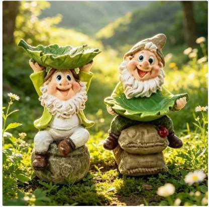 🍃 Birdie Butler Gnom – Originelle Gartenfigur mit Blatt-Futterstelle