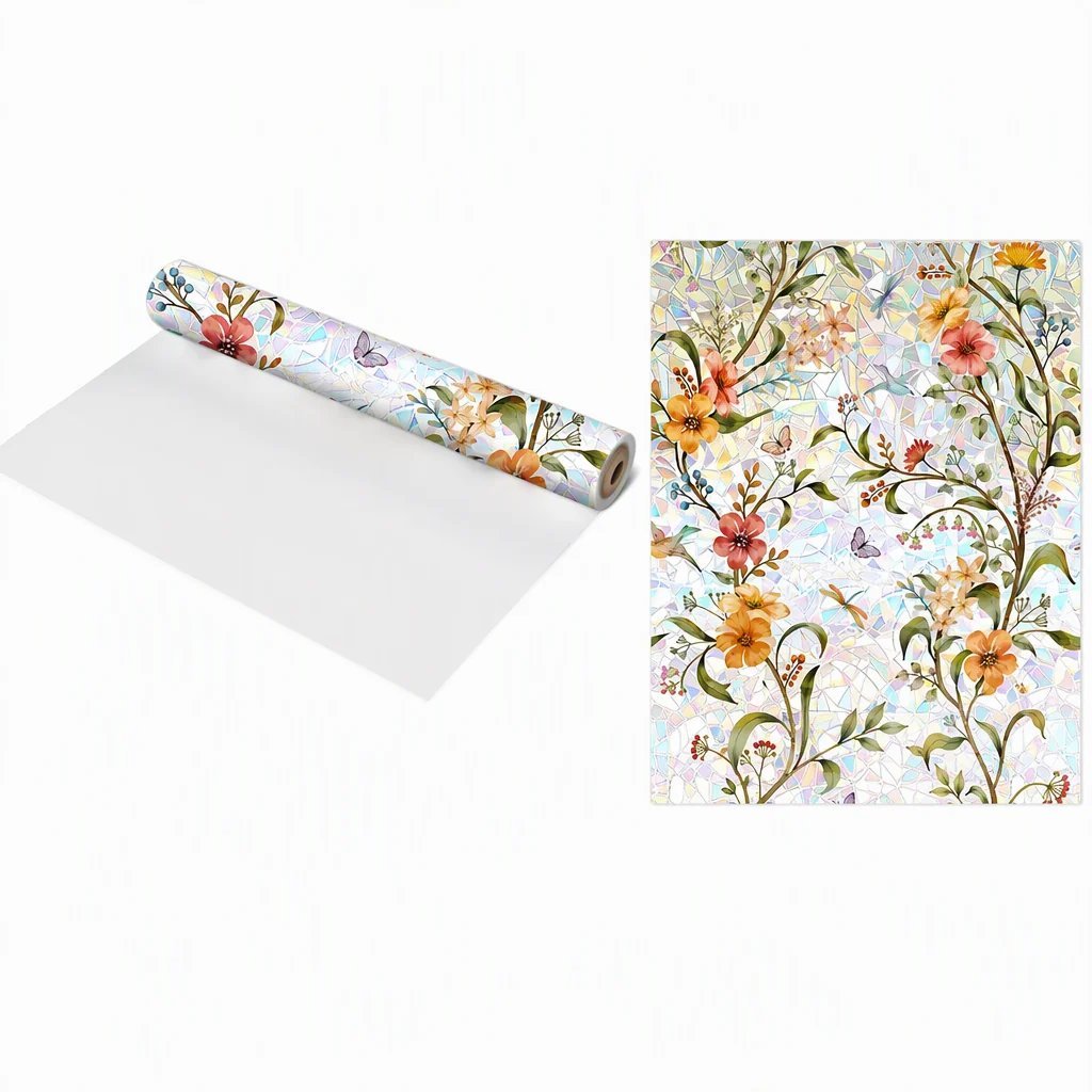 📢📢40 % RABATT !! ⏰ Elektrostatische Regenbogen-Fensterfolie mit dekorativem Blumenmuster