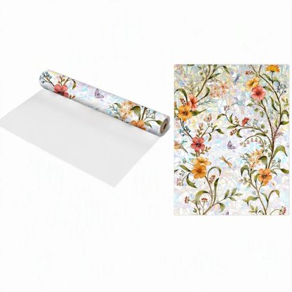 📢📢40 % RABATT !! ⏰ Elektrostatische Regenbogen-Fensterfolie mit dekorativem Blumenmuster