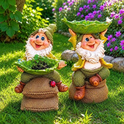 🍃 Birdie Butler Gnom – Originelle Gartenfigur mit Blatt-Futterstelle