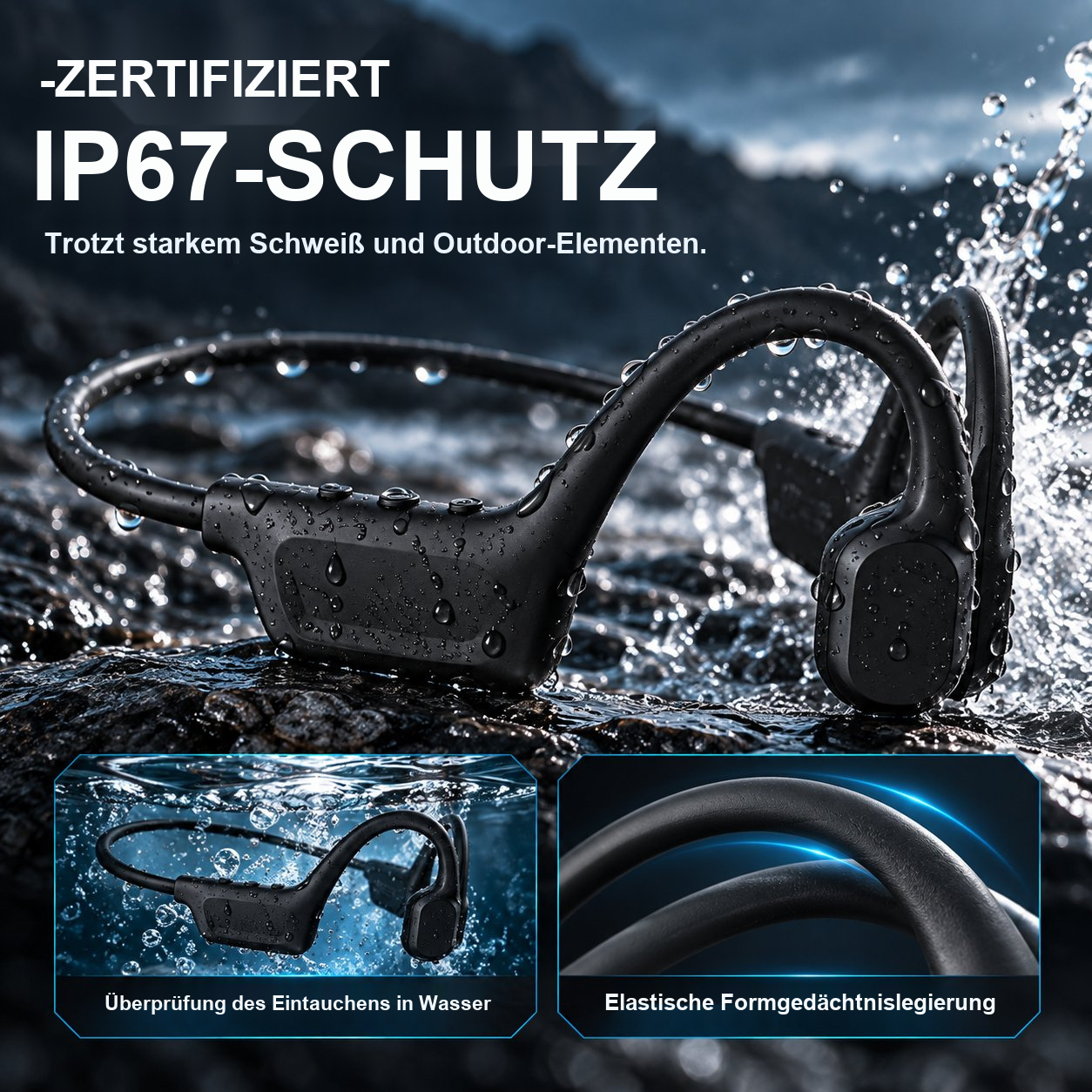 Professionelle Sport-Knochenschallkopfhörer – Bluetooth 6.0, IP67-Wasserschutz, kabelloses Open-Ear-Headset zum Laufen und Radfahren