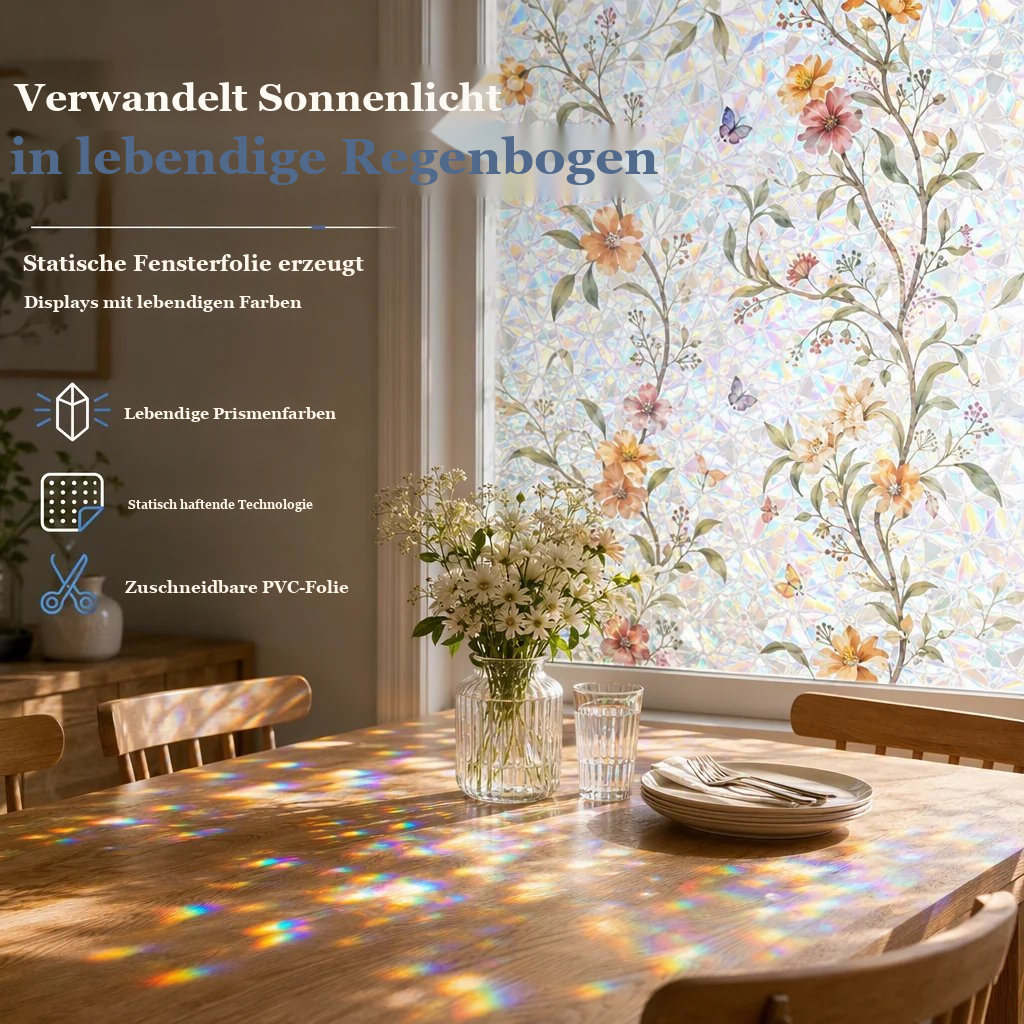 📢📢40 % RABATT !! ⏰ Elektrostatische Regenbogen-Fensterfolie mit dekorativem Blumenmuster
