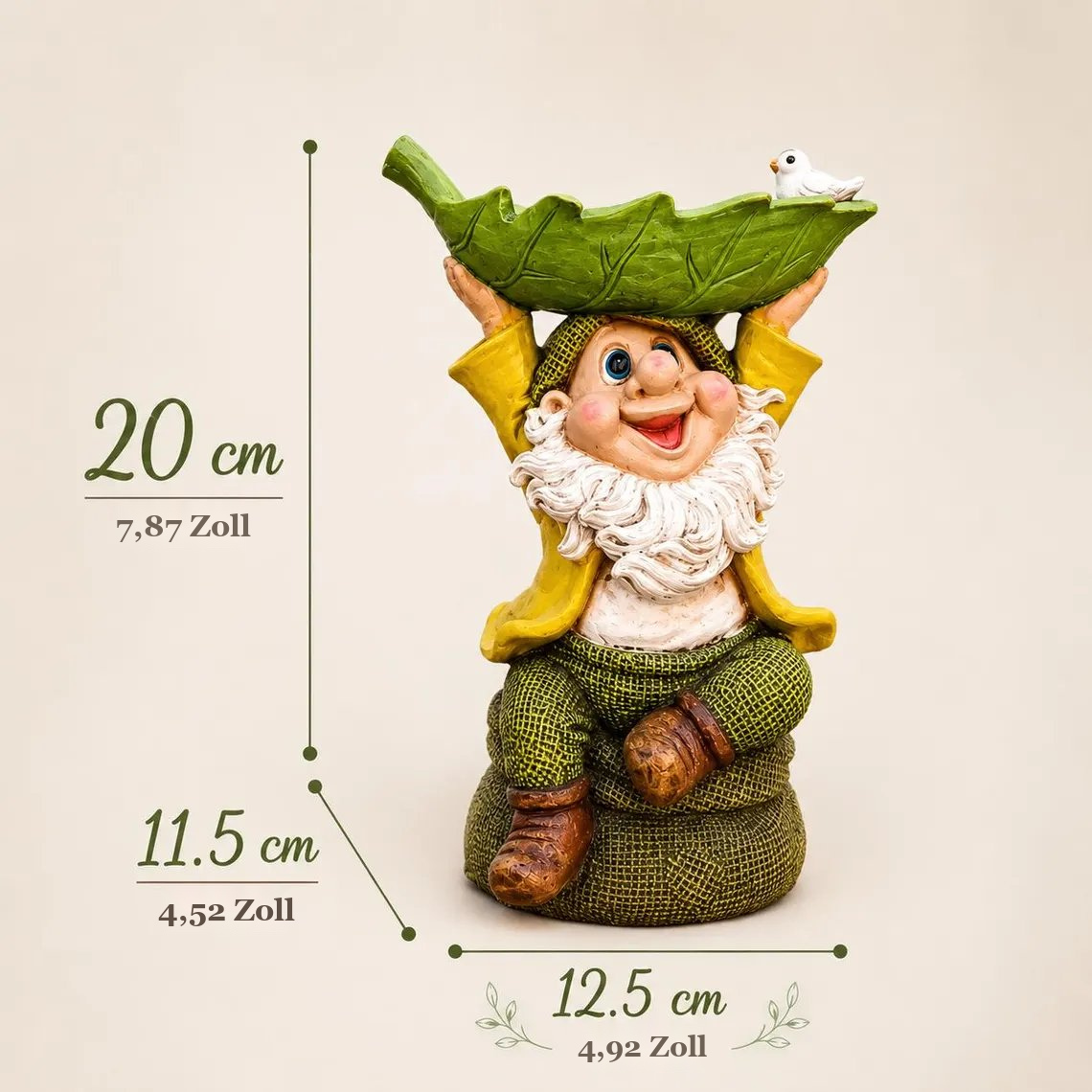 🍃 Birdie Butler Gnom – Originelle Gartenfigur mit Blatt-Futterstelle