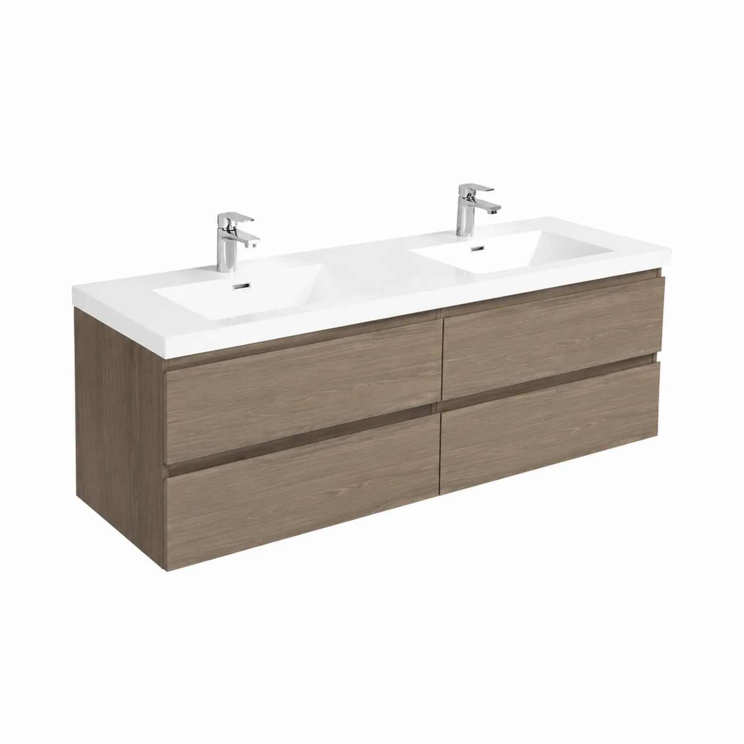Mueble de lavabo doble de madera y cerámica 120 cm Marrón