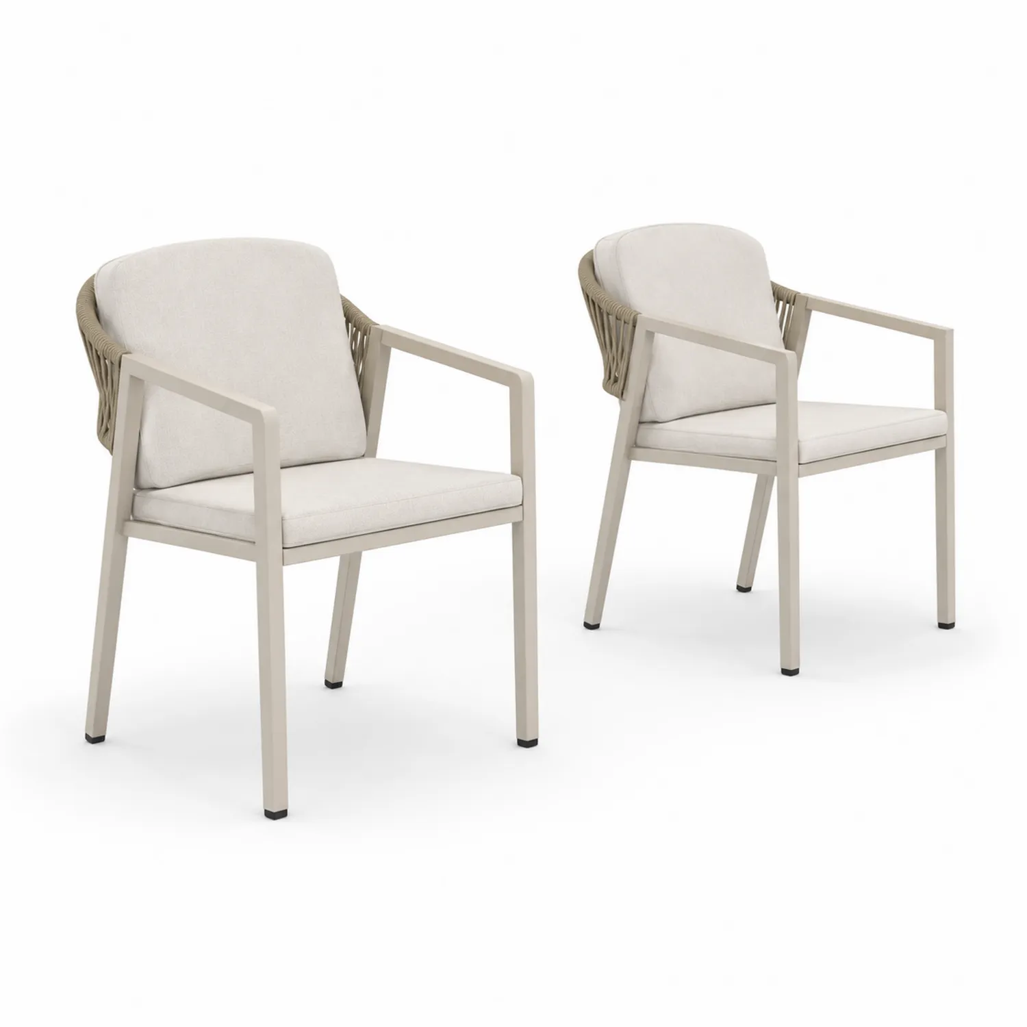 Juego de 2 sillas de aluminio y cuerda beige