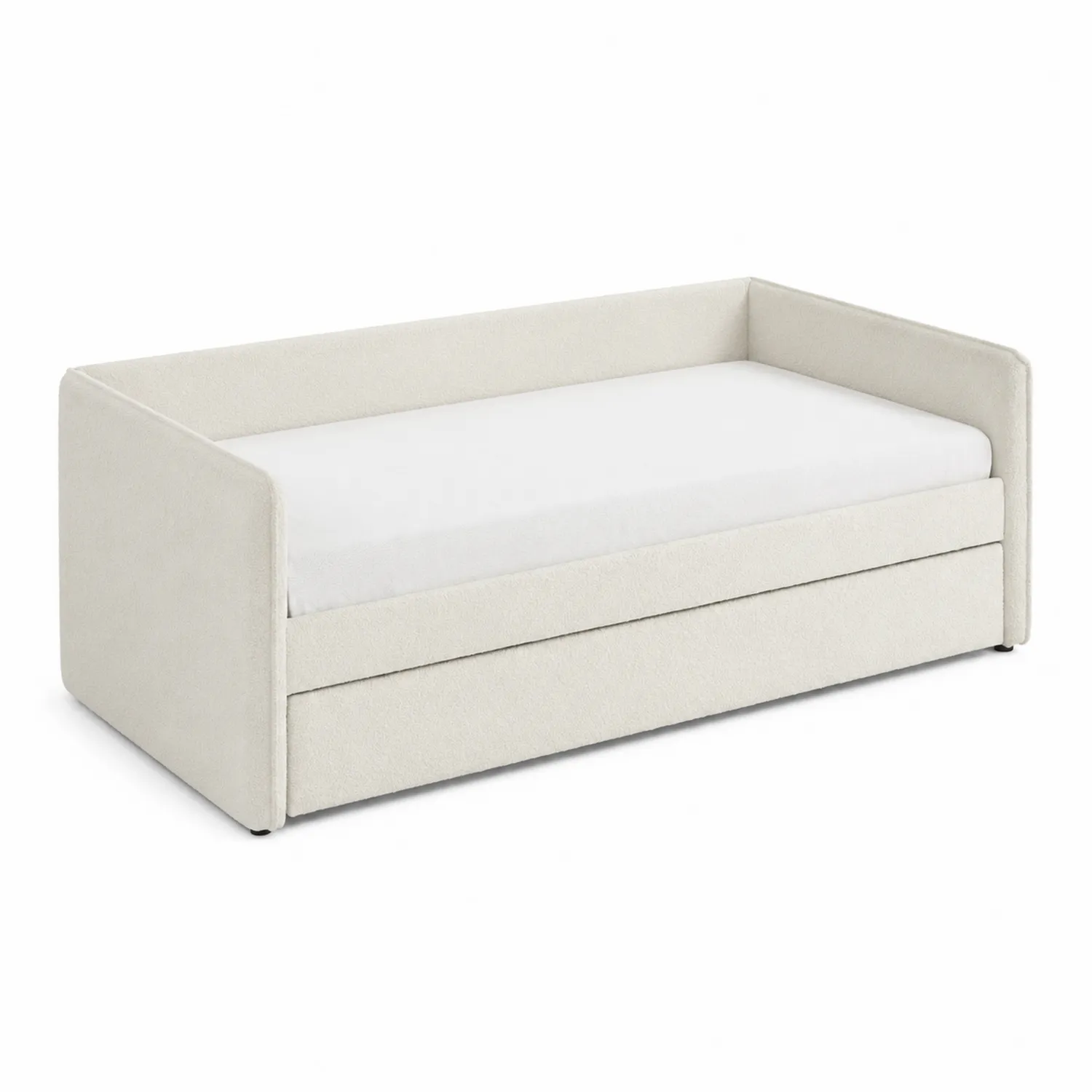 Cama de día con cajón extraíble tapizada de poliéster Beige 200x90 cm