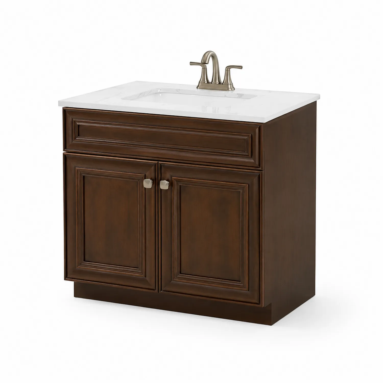 Mueble de lavabo de madera con encimera de mármol 80x60x85 cm Marrón