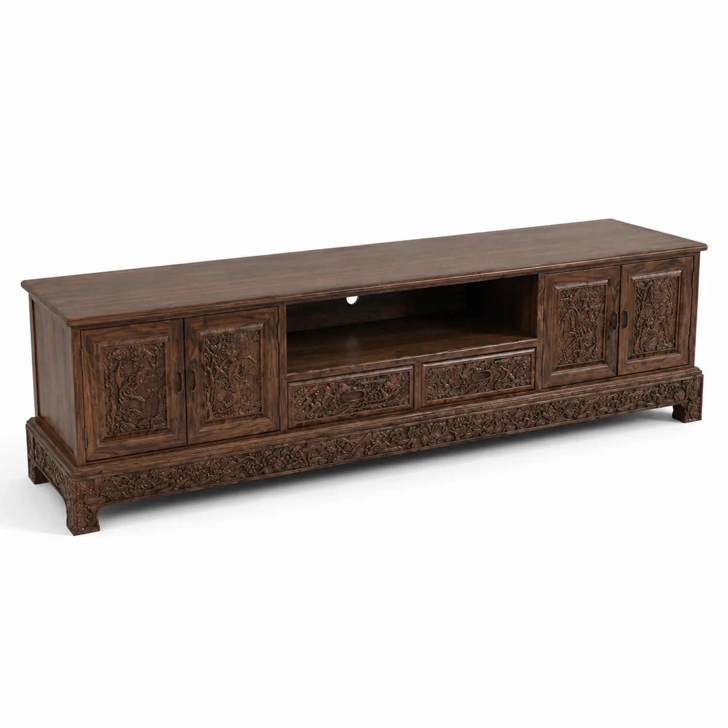 Mueble de TV de Madera de Mango Maciza Tallada 150x40x50 cm Marrón
