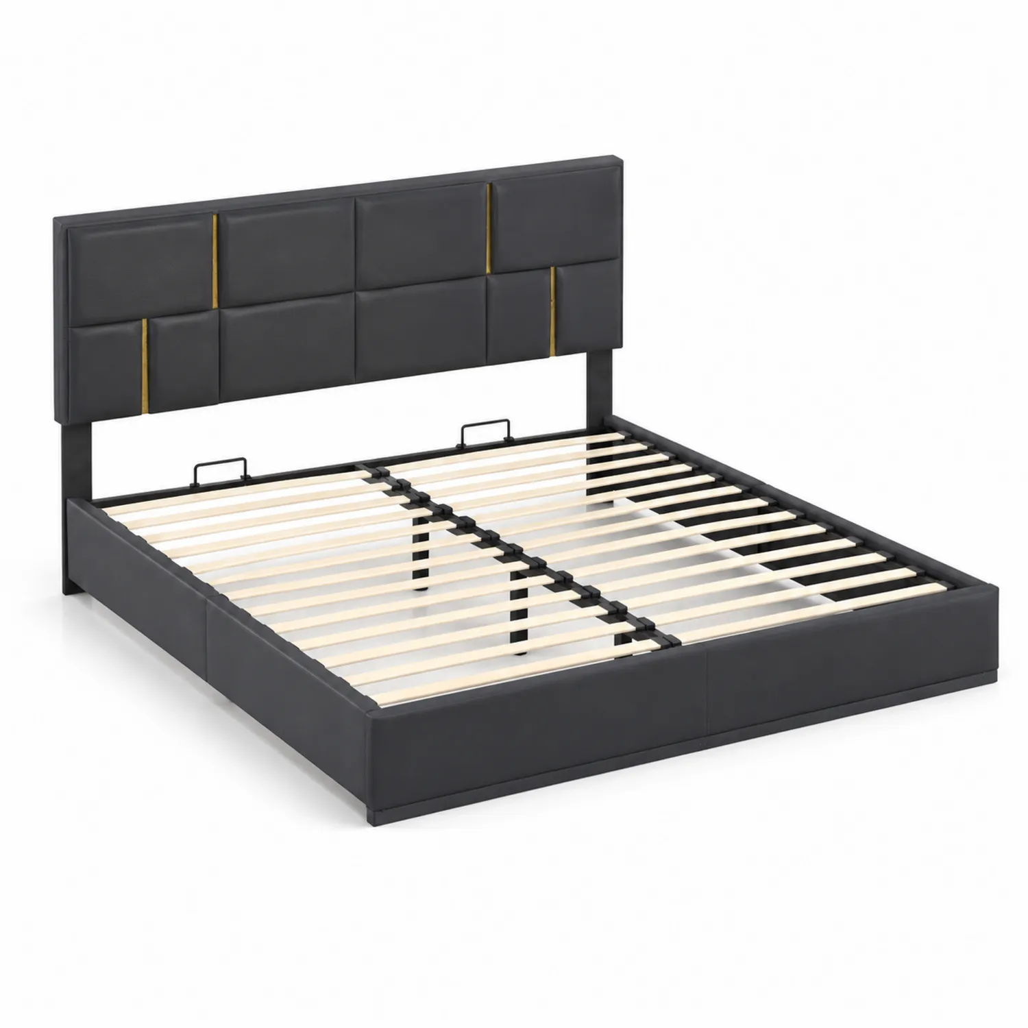 Cama de metal y madera con tapizado de PU 200x160 cm Negro