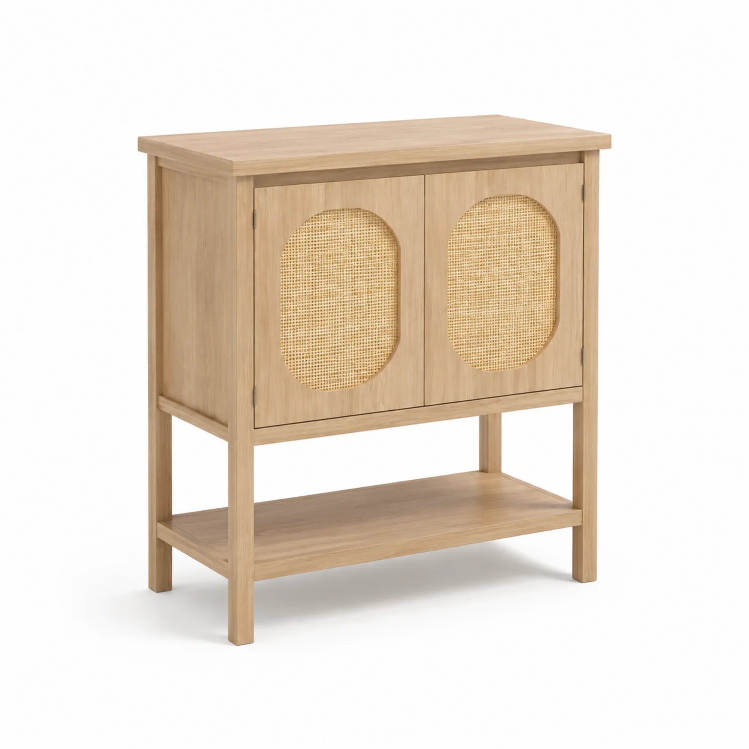 Aparador de madera con puertas de ratán 80x35x90 cm