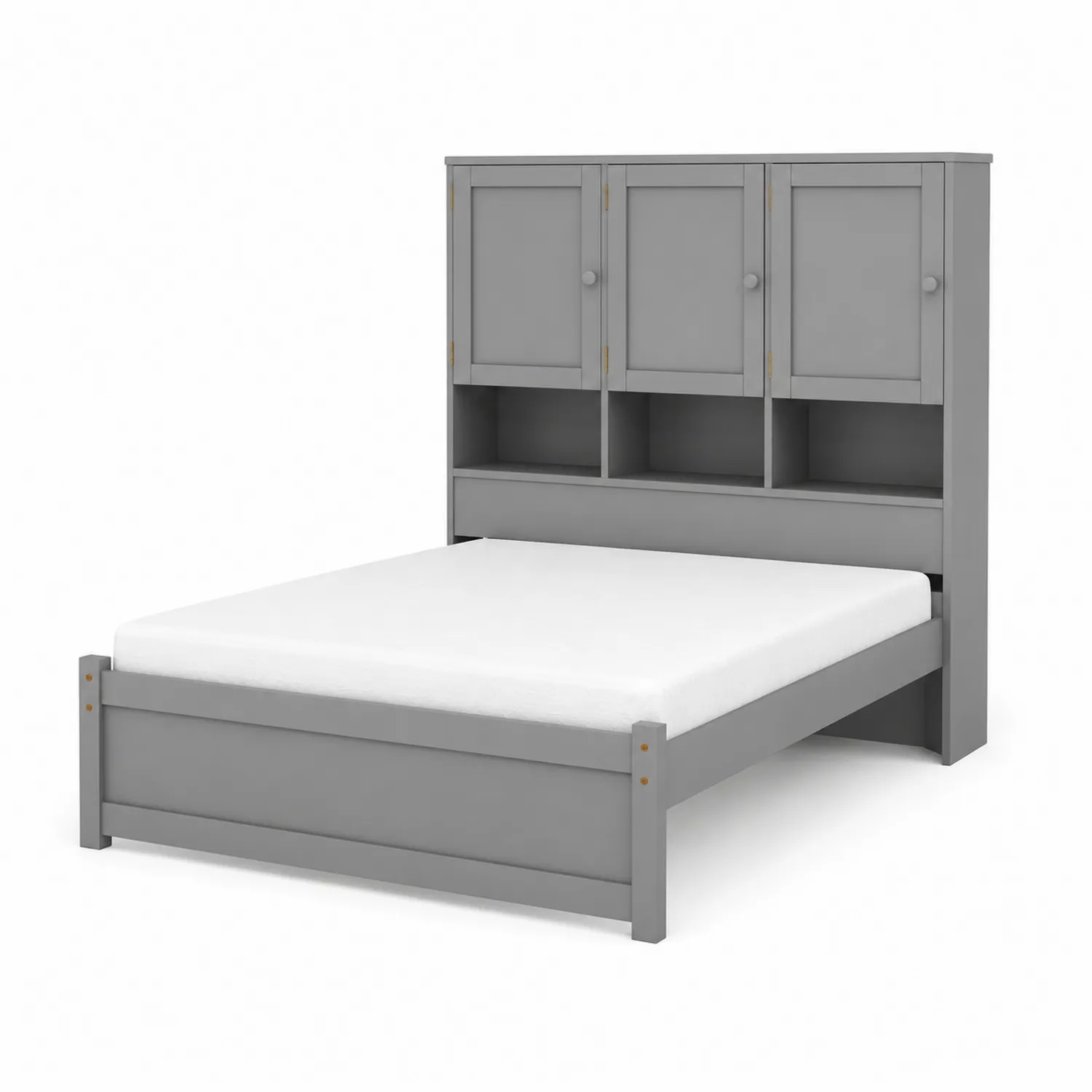 Cama doble de madera MDF con cabecero de almacenamiento gris 200x160 cm