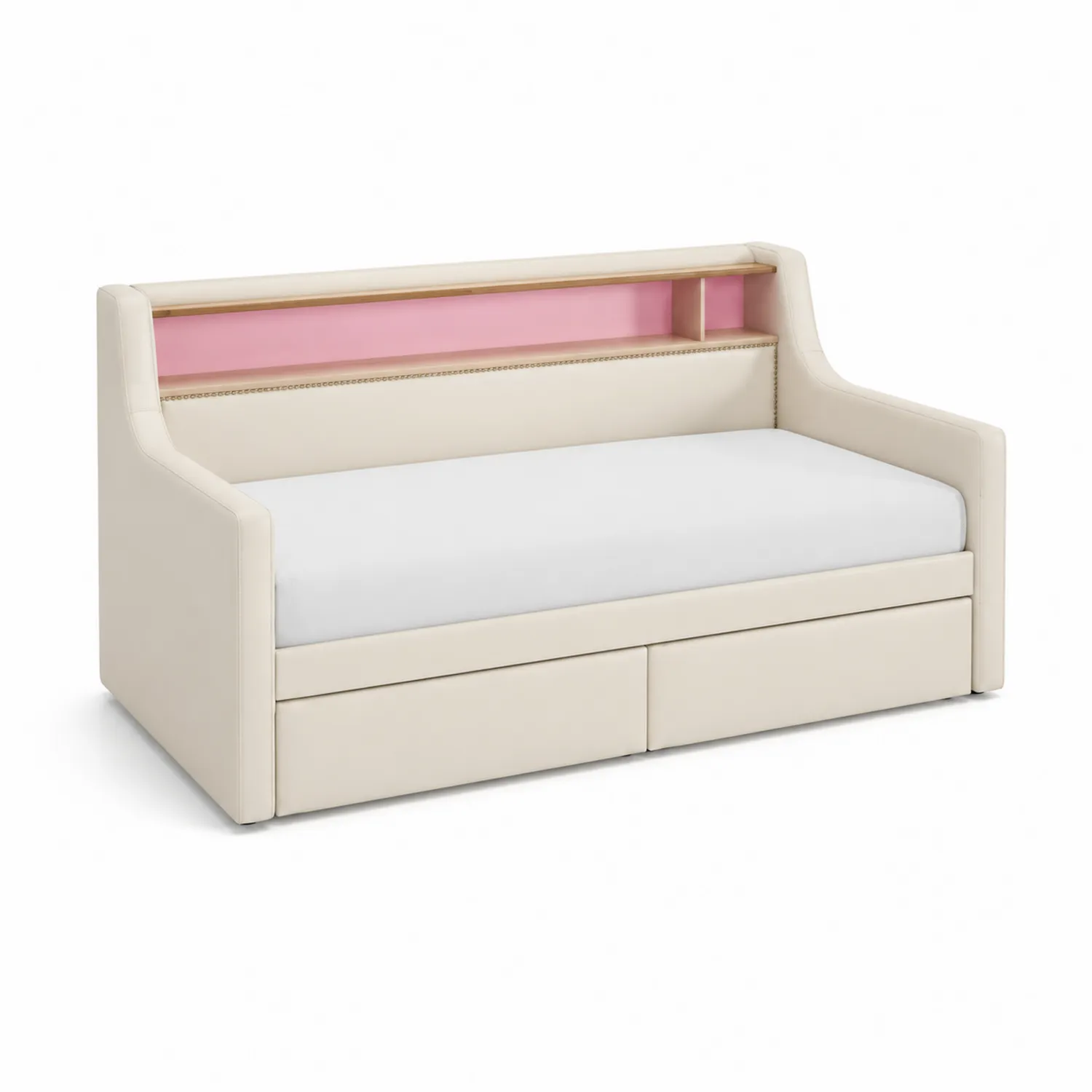 Sofá cama de cuero sintético con estantería y cajones 200x90 cm