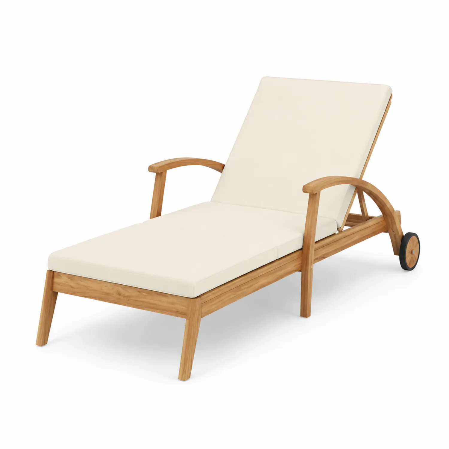 Tumbona de madera con cojín crema