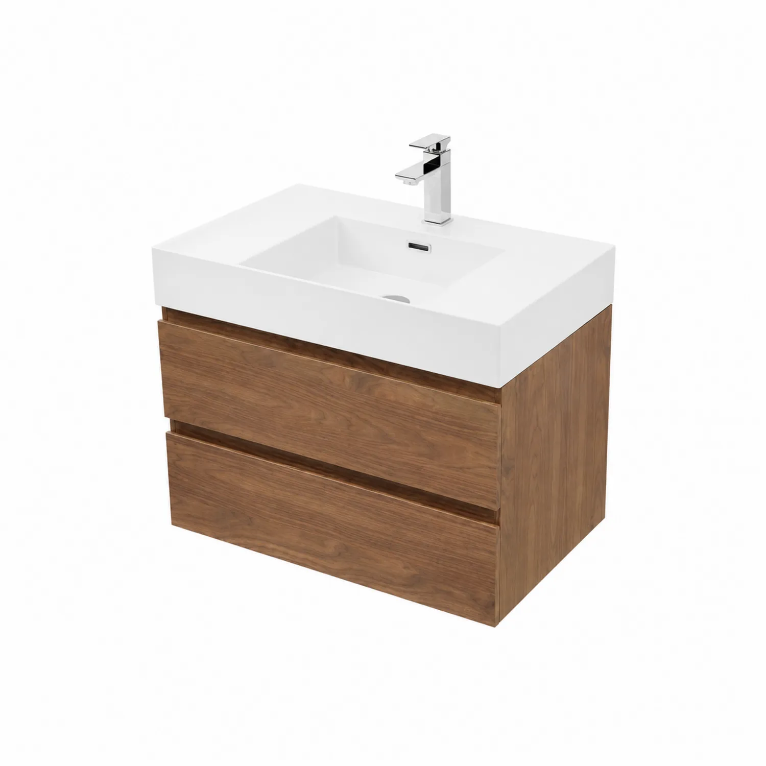 Mueble de baño con lavabo de cerámica y cajones de madera